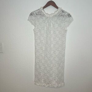 Milly Women's Size 6 White Short Sleeve Round Neck Crochet Dress